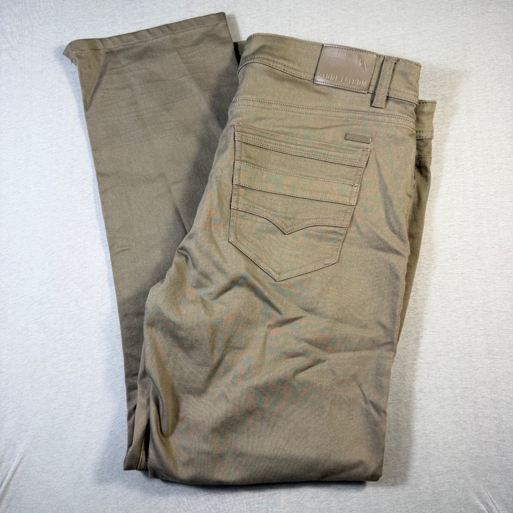 Stone Falcon Slim Fit Pants Mens 38x32 Olive Khaki 5-Pocket Stretch Distressed